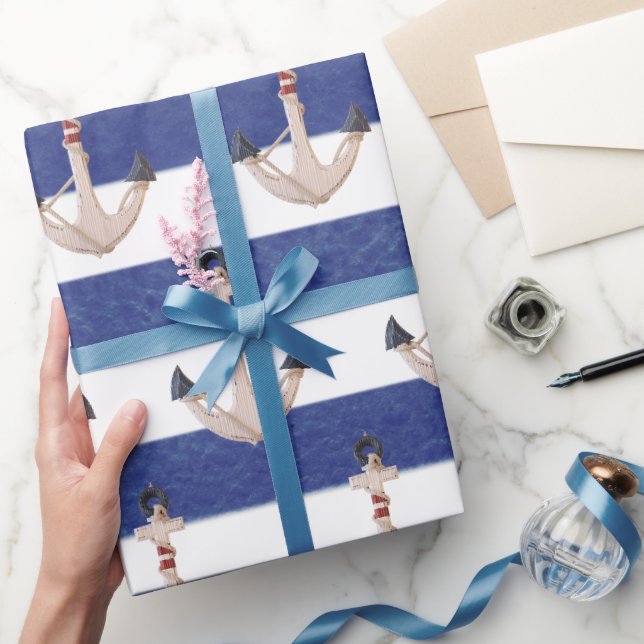 Papier Cadeau Ancre Nautique Sur Les Rayures D'Aquarelle (Cadeaux)