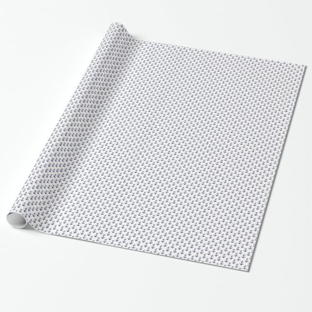 Papier Cadeau Ancres bleues de la marine nautique, BG blanc (Déroulé)