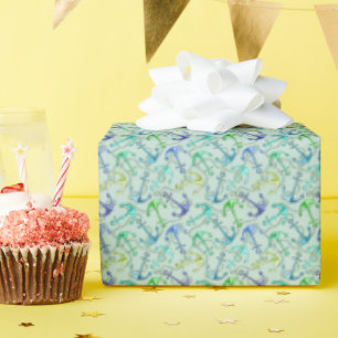 Papier Cadeau Ancres De Mer Et Motif De Cordes
