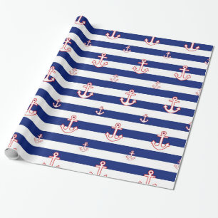 Papier Cadeau Ancres et rayures nautiques