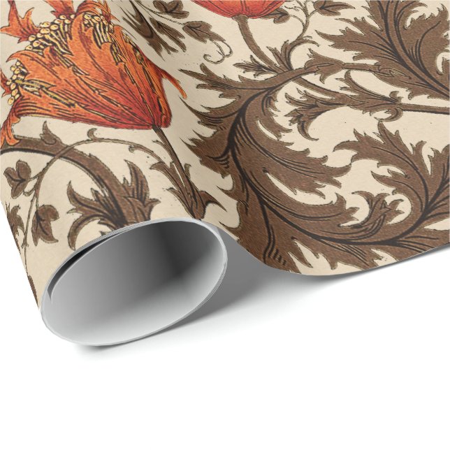 Papier Cadeau Anémone, beige, brun et rouille de William Morris (Coin rond)