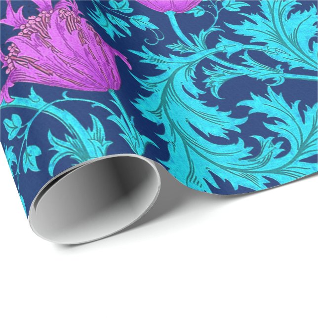 Papier Cadeau Anémone, marine, turquoise et magenta de William (Coin rond)