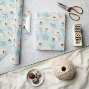 Papier Cadeau Anémones roses délicates.