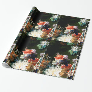 PAPIER CADEAU ANÉMONES ROUGES ROSE FLEURS BLANCHES, BOUTTERFLY E