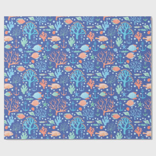 Papier Cadeau Ange de mer poisson corail ancre nautique Bl