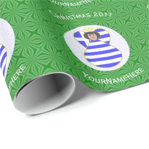 Papier Cadeau Ange de Noël aux cheveux noirs avec drapeau grec p