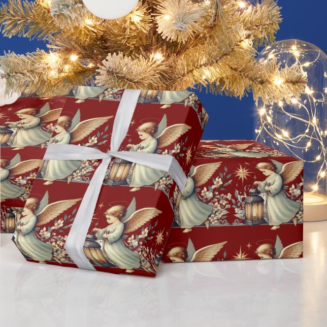 Papier Cadeau Ange de Noël et lanterne (Vacances)