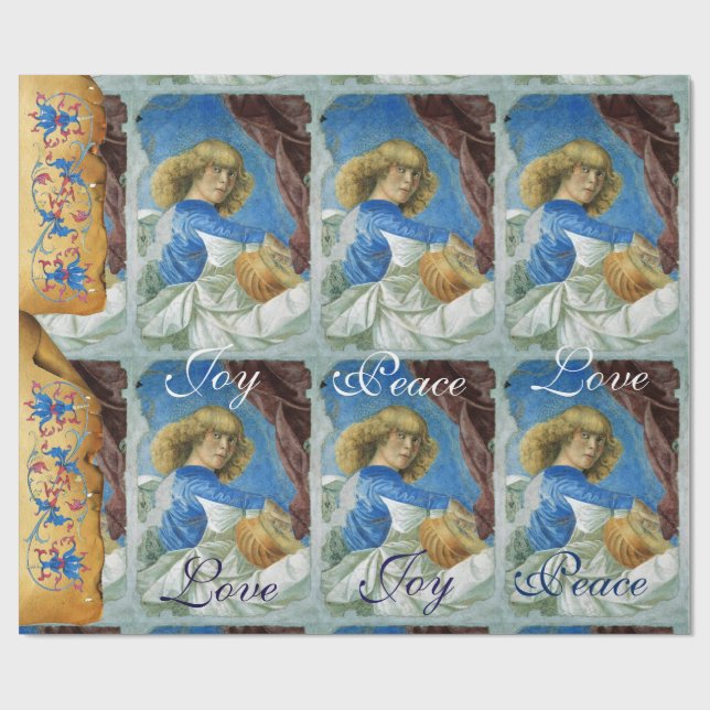 PAPIER CADEAU ANGE DE NOËL MUSICALE, JOYER LA PAIX AMOUR PARCHEM (Plat)