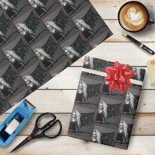 Papier Cadeau Ange Déchu Tribal Noir Audacieux Yeux Rouges Gothi