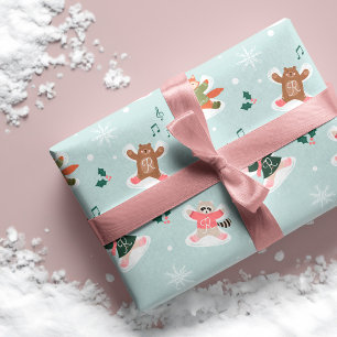 Papier Cadeau Ange des neiges Forêt Animaux Monogramme
