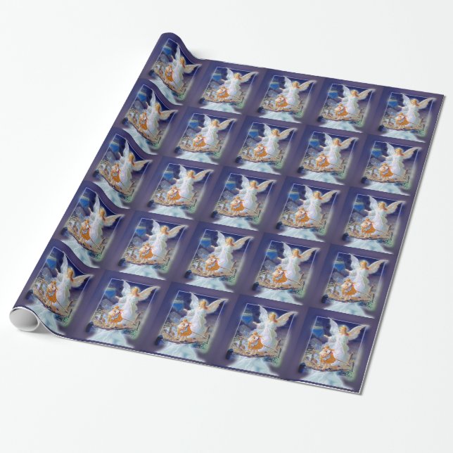 Papier Cadeau Ange gardien, enfants et pont (Déroulé)