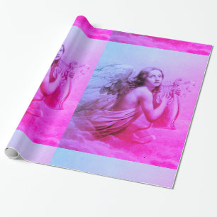 Papier Cadeau ANGE JOUER LYRA SUR LES NUAGES Bleu rose