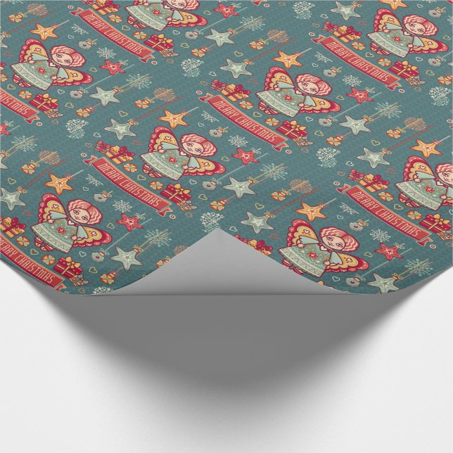 Papier Cadeau Ange mignon et présents de Joyeux Noël (Coin)