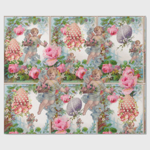 PAPIER CADEAU ANGE ROMANTIQUE RASSEMBLANT ROSES ROSES ROSES ROSE