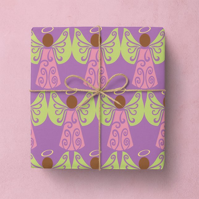 Papier Cadeau Ange rose Verte Ailes Vertes Spirituel Décoratif (Créateur téléchargé)