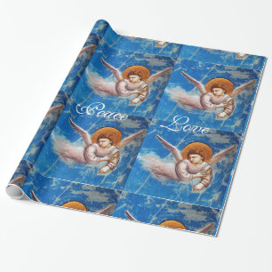 PAPIER CADEAU ANGE VOLANT DANS NOËL BLEU JOY PAIX LOVE