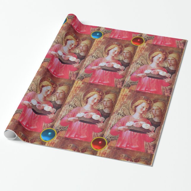 PAPIER CADEAU ANGEL AVEC ROSE ET PIERRES BLEU ROUGE (Déroulé)