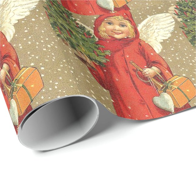 Papier Cadeau Angel Cherub Arbre de Noël Neige (Coin rond)
