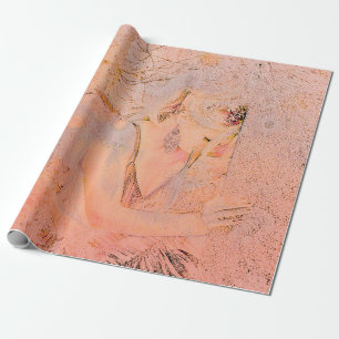 Papier Cadeau Angel Elegant Rose Or Pêche Florale Antique