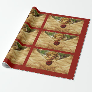 Papier Cadeau ANGEL HEART RED WAX SEAL PARCHMENT Valentines Day