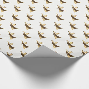 Papier Cadeau Angel jouant Trumpet Gold Blanc Noël