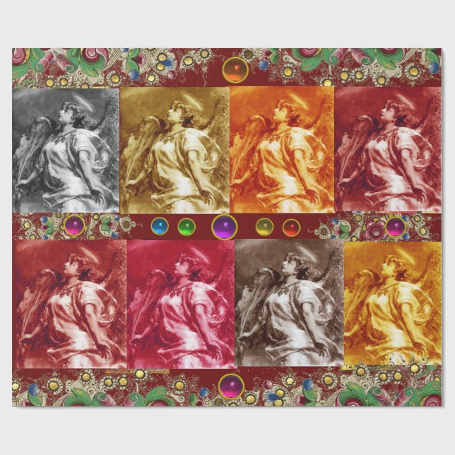 Papier Cadeau ANGELS, PÈRES, PIERRES, JEUX, Noël Floral d'or (Plat)