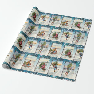 Papier Cadeau Angels vintages de patinage sur glace