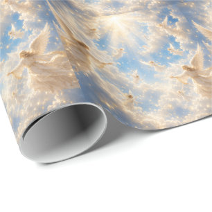 Papier Cadeau Anges célestes dans les nuages   Chrétien céleste