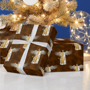 Papier Cadeau Anges de Noël d'or