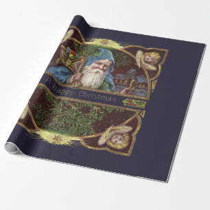 Papier Cadeau Anges de Noël victoriens Bleu Noël Art Vintage