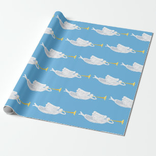 Papier Cadeau Anges volant avec trompettes d'or Christian