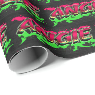 Papier Cadeau Angie Prénom Graffiti red green