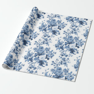 Papier Cadeau Anglais Cottage Jardin Floral Bleu n Blanc Motif