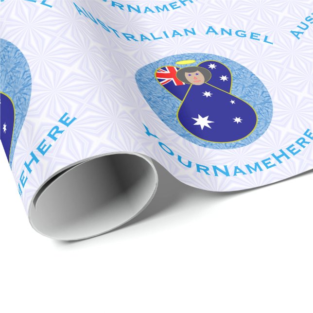 Papier Cadeau Angle drapeau australien en cercle bleu sur blanc (Coin rond)