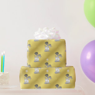 Papier Cadeau Angles de Noël Argent Sur Or