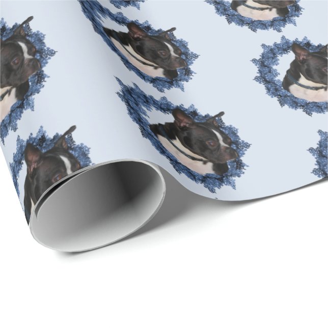 Papier Cadeau Animal de chien de Boston Terrier (Coin rond)