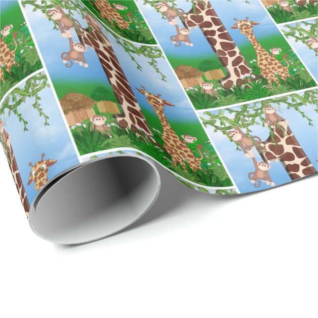 Papier Cadeau animal jungle pour 1er anniversaire (Coin rond)