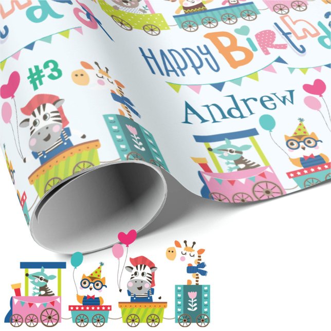 Papier Cadeau Animal Train Personnaliser le nom Anniversaire de  (Créateur téléchargé)