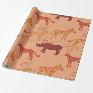 Papier Cadeau Animaux africains oranges brûlés