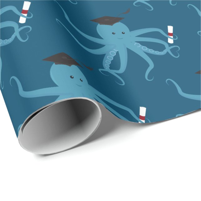 Papier Cadeau Animaux amusants Octopus Graduation (Coin rond)