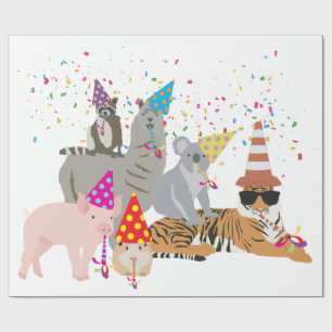 Papier Cadeau Animaux - Beaux animaux ayant une fête