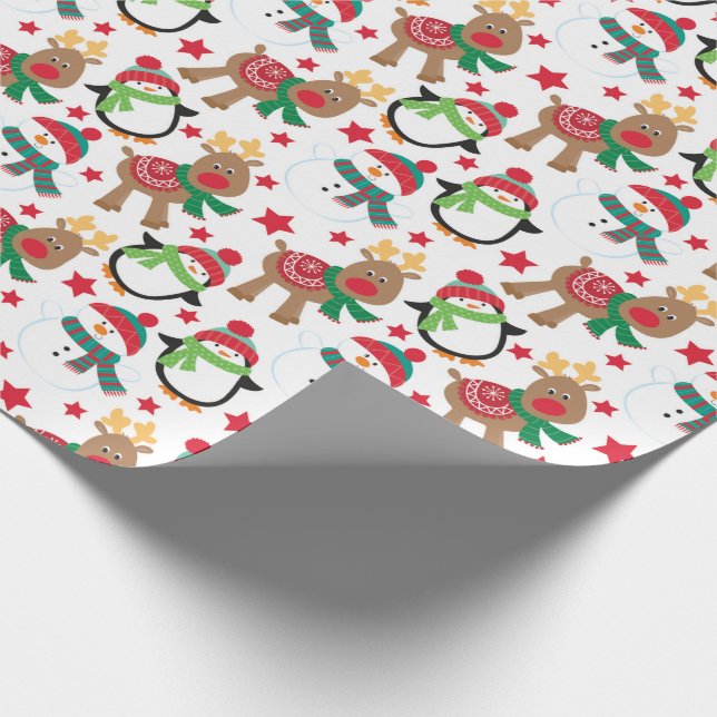 Papier Cadeau Animaux de caricature de Noël mignons (Coin)