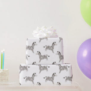 Papier Cadeau Animaux de cirque, Zèbre noir et blanc, Blanc