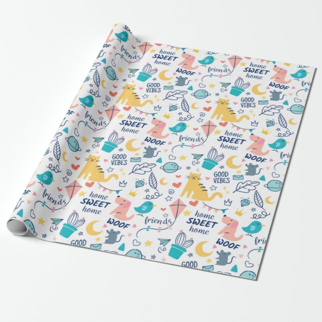 Papier Cadeau Animaux de Doodles mignons (Déroulé)