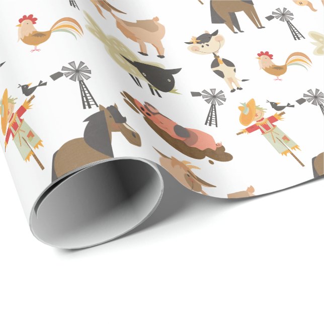 Papier Cadeau Animaux de ferme mignons de basse-cour | toute (Coin rond)