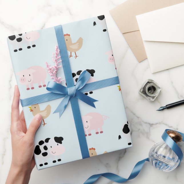 Papier Cadeau Animaux de ferme Motif Papier d'enveloppement bleu (Cadeaux)