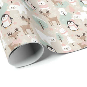 Papier Cadeau Animaux de forêt fantaisistes de la forêt en hiver
