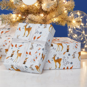 Papier Cadeau Animaux de la forêt scandinave Noël Vacances