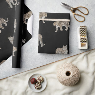 Papier Cadeau Animaux de la jungle léopard doré noir moderne