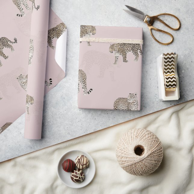 Papier Cadeau Animaux de la jungle léopard rose moderne (Artisanat)